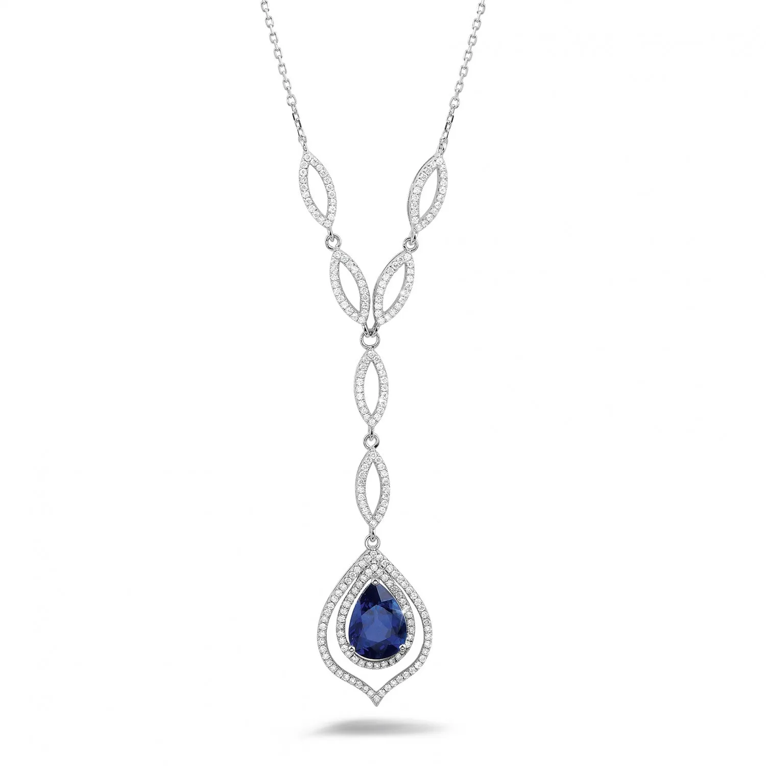Gargantilla diamante en platino con zafiro en forma de pera 