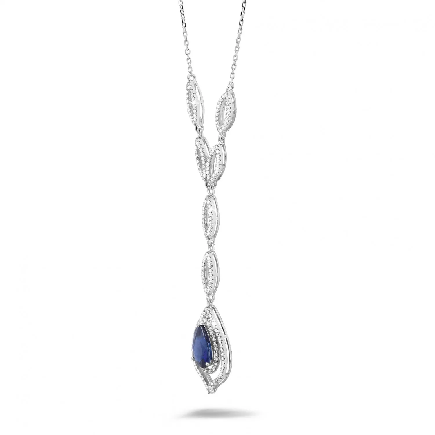 Gargantilla diamante en platino con zafiro en forma de pera 