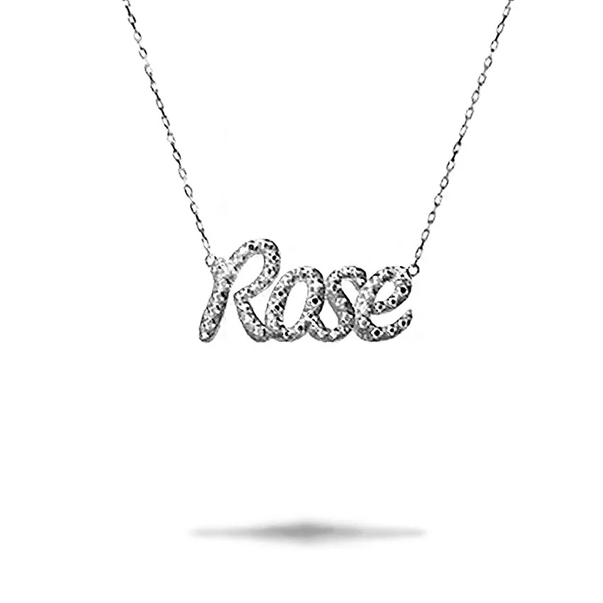 Gargantilla personalizada con nombre en oro de 18 qt con diamantes redondos 