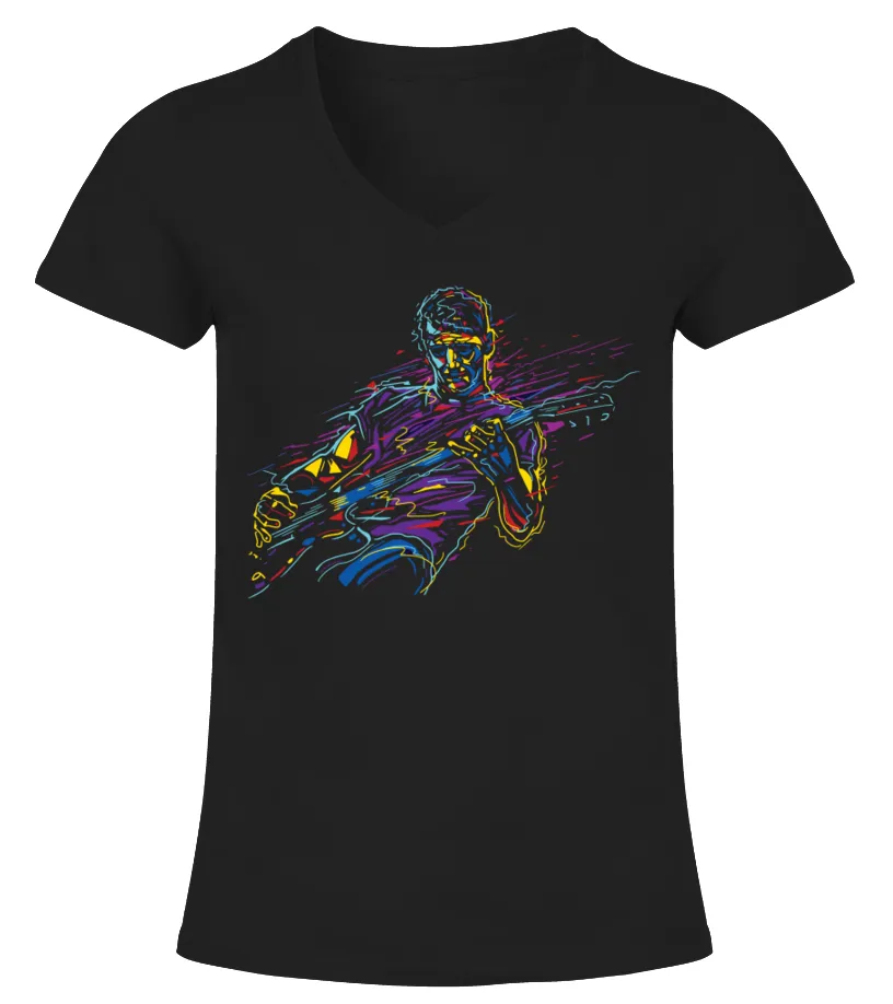 guitar man color Camiseta cuello pico Mujer