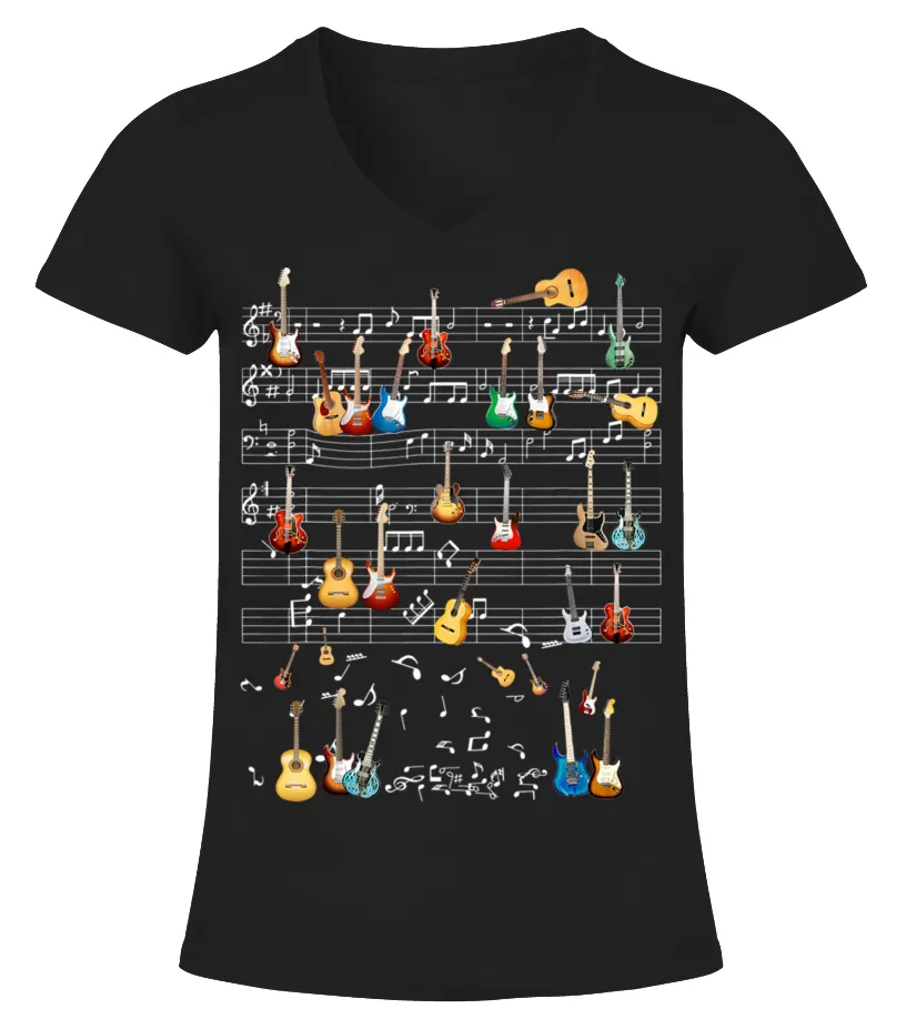 guitar note11 Camiseta cuello pico Mujer