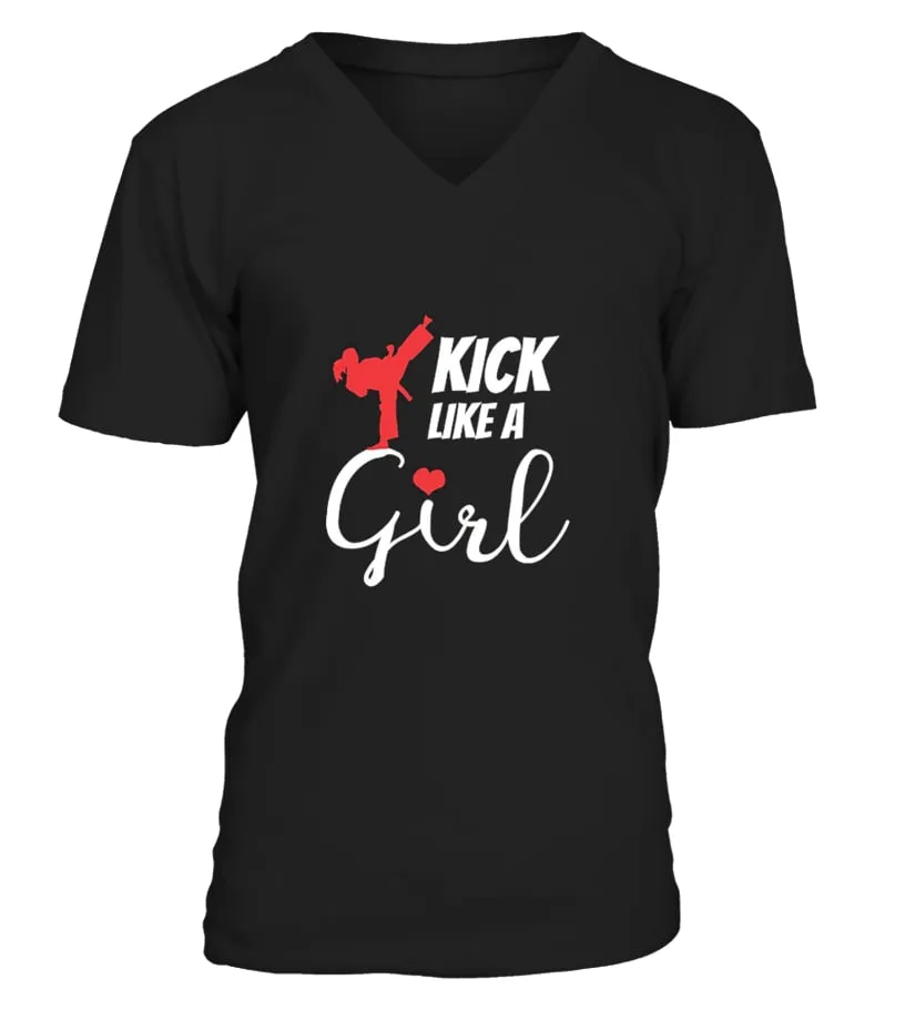Kick Like a Girl  Martial Arts Karate T3 Camiseta cuello en V Unisex