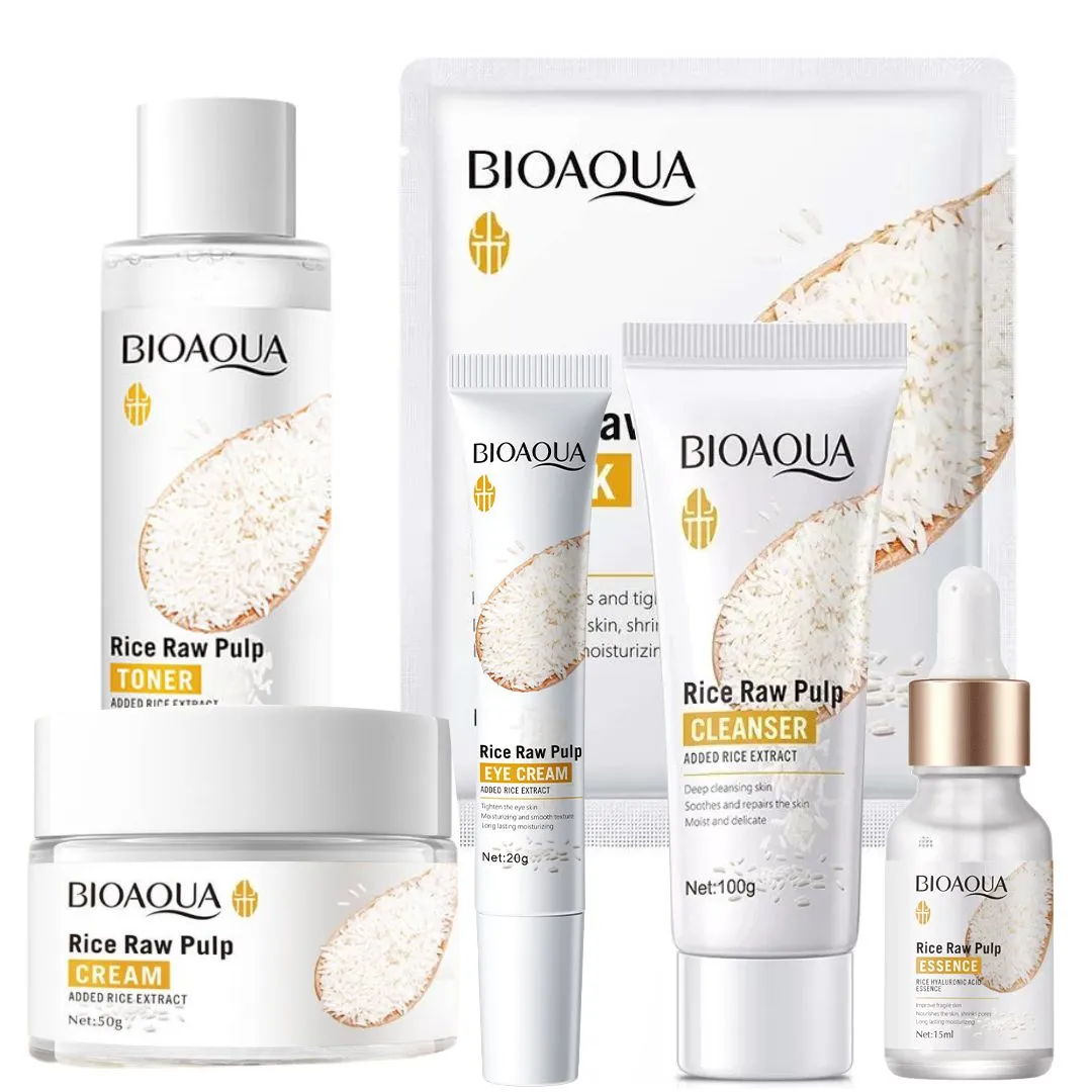 KIT X 5 RUTINA FACIAL ORIENTAL DE ARROZ | TRATAMIENTO FACIAL ANTIEDAD Y ACLARANTE  BIOAQUA