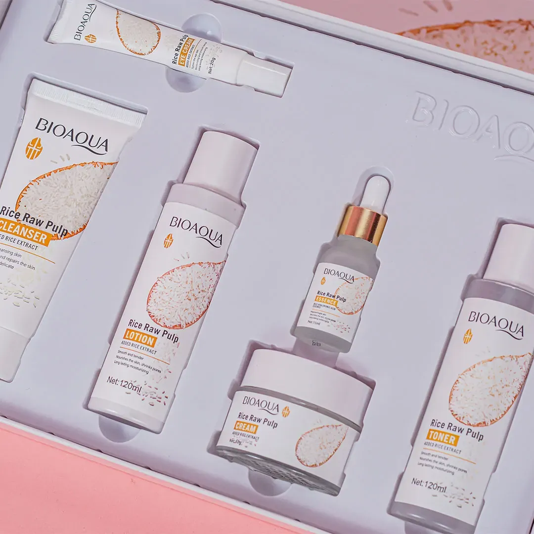 KIT X 5 RUTINA FACIAL ORIENTAL DE ARROZ | TRATAMIENTO FACIAL ANTIEDAD Y ACLARANTE  BIOAQUA