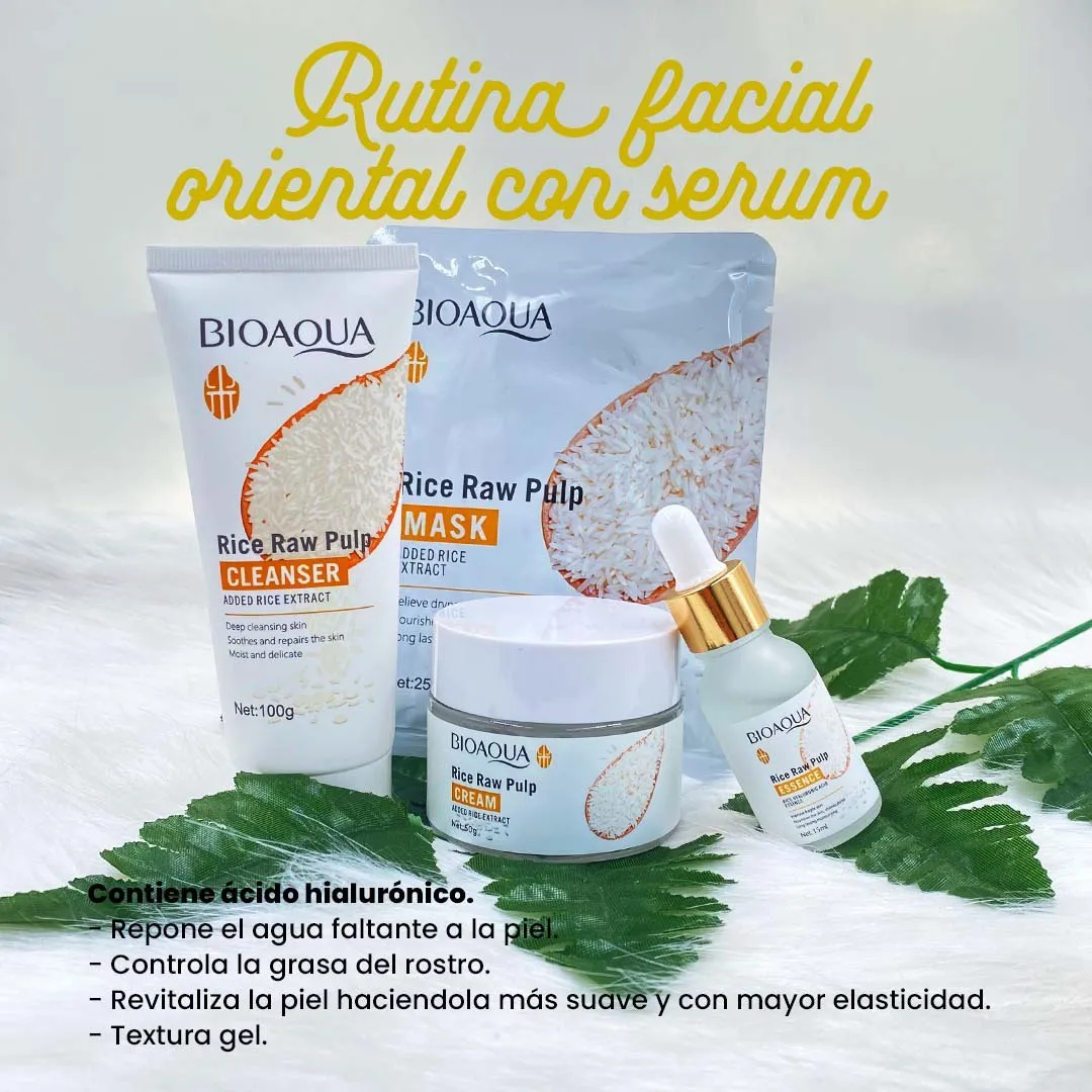 KIT X 5 RUTINA FACIAL ORIENTAL DE ARROZ | TRATAMIENTO FACIAL ANTIEDAD Y ACLARANTE  BIOAQUA