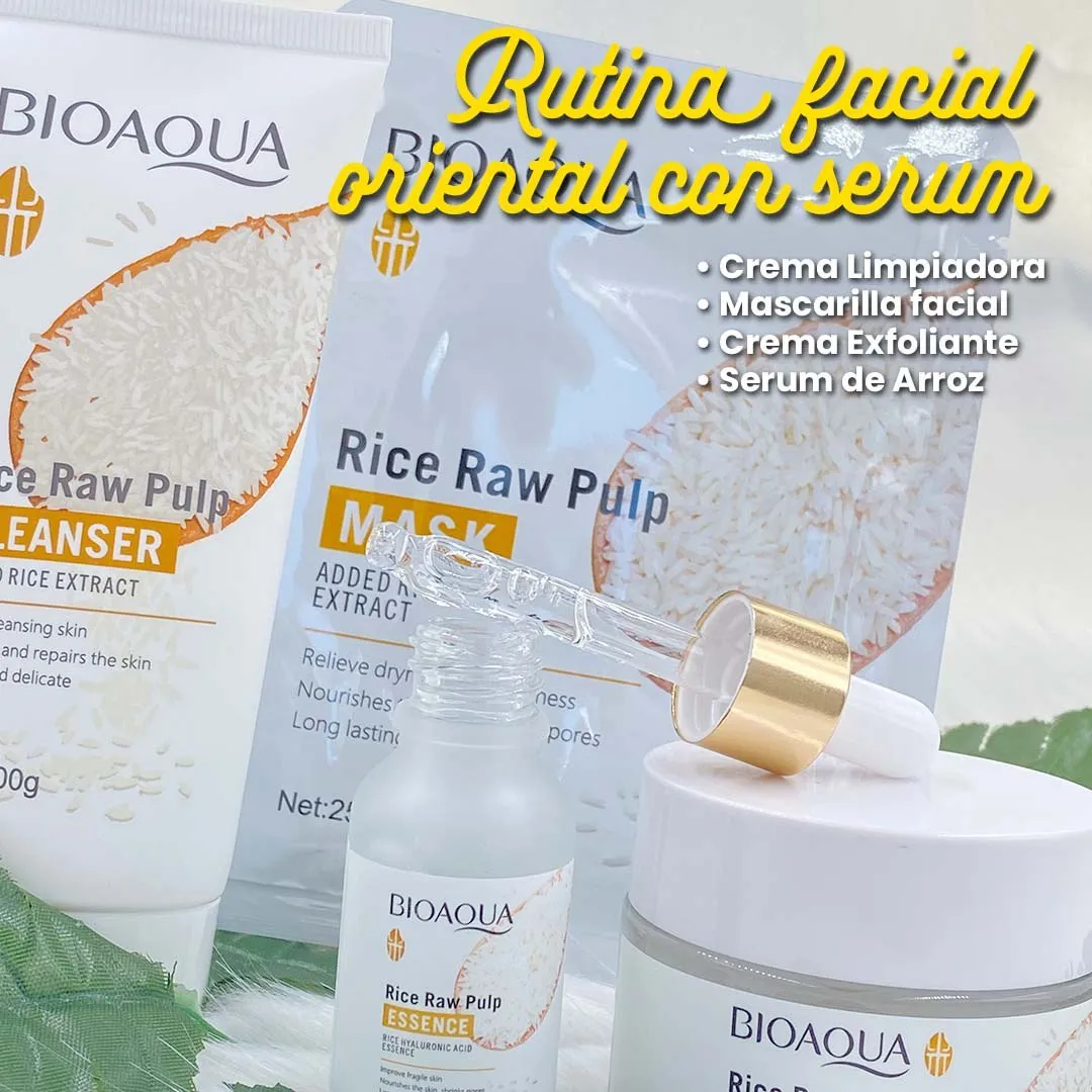 KIT X 5 RUTINA FACIAL ORIENTAL DE ARROZ | TRATAMIENTO FACIAL ANTIEDAD Y ACLARANTE  BIOAQUA