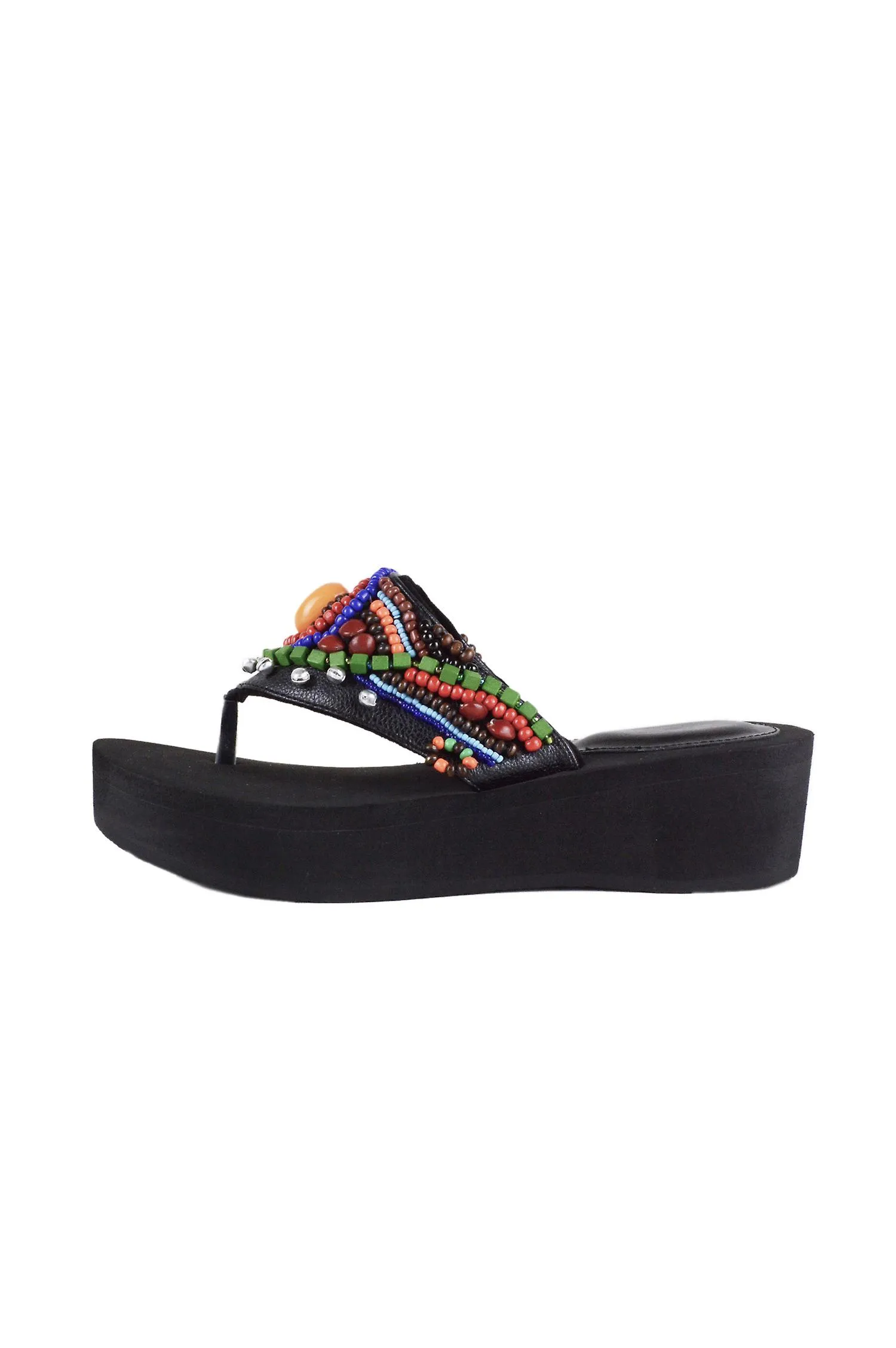 LMS negro cuña Flip Flop con pedrería multicolor