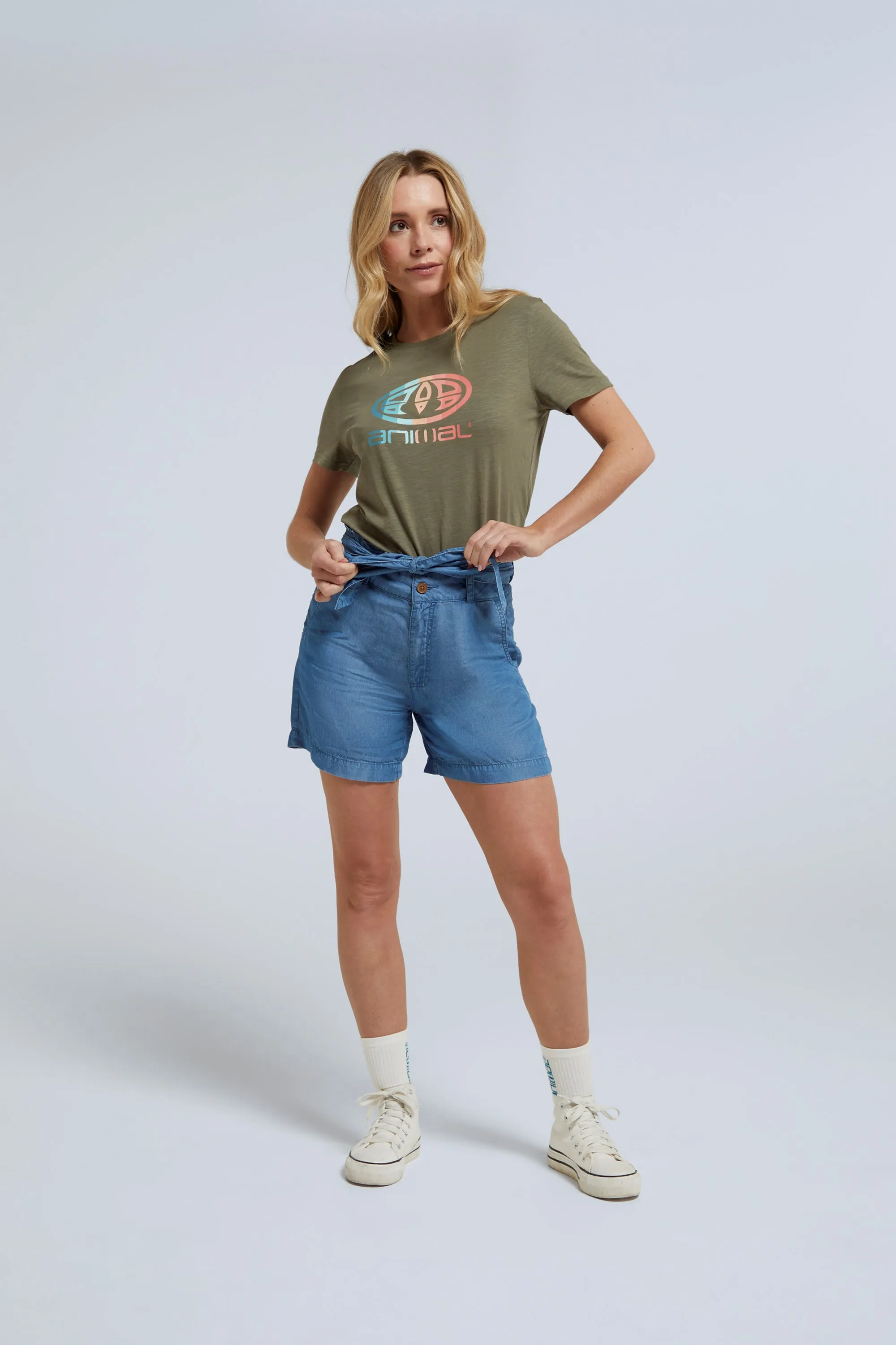 Loren pantalón corto tipo paper bag para mujer