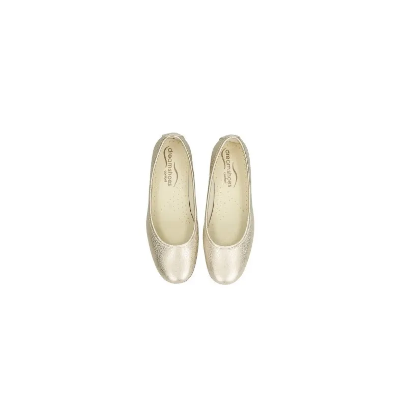 Manoletina de piel metalizada con cuña baja, superflexible en color oro
