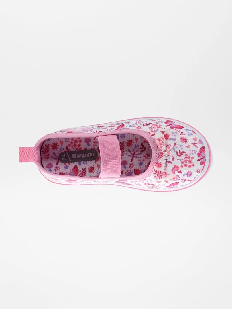 MANOLETINAS DE TELA DE FLORES  ROSA