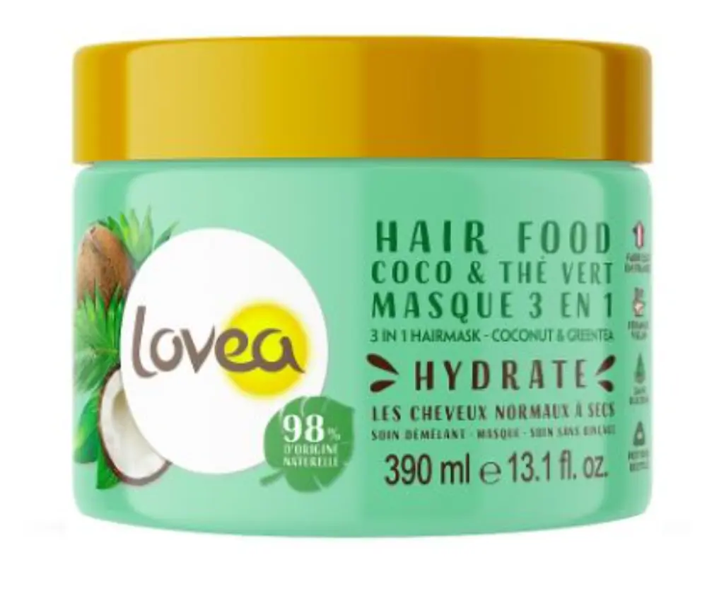 Mascarilla capilar 3 en 1 con coco y té verde para cabello normal o seco 390 ml