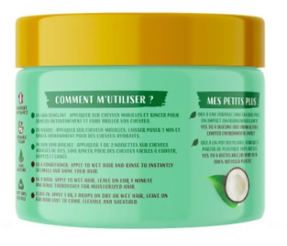 Mascarilla capilar 3 en 1 con coco y té verde para cabello normal o seco 390 ml