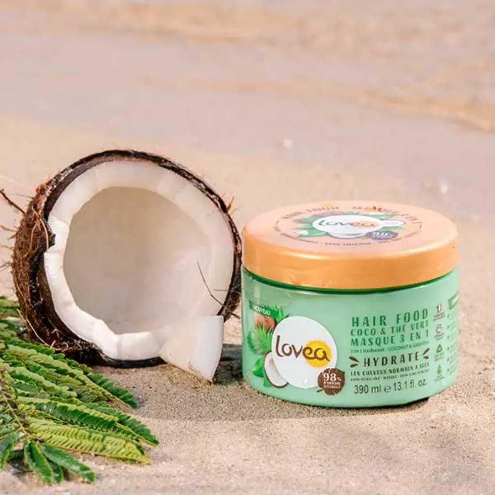 Mascarilla capilar 3 en 1 con coco y té verde para cabello normal o seco 390 ml