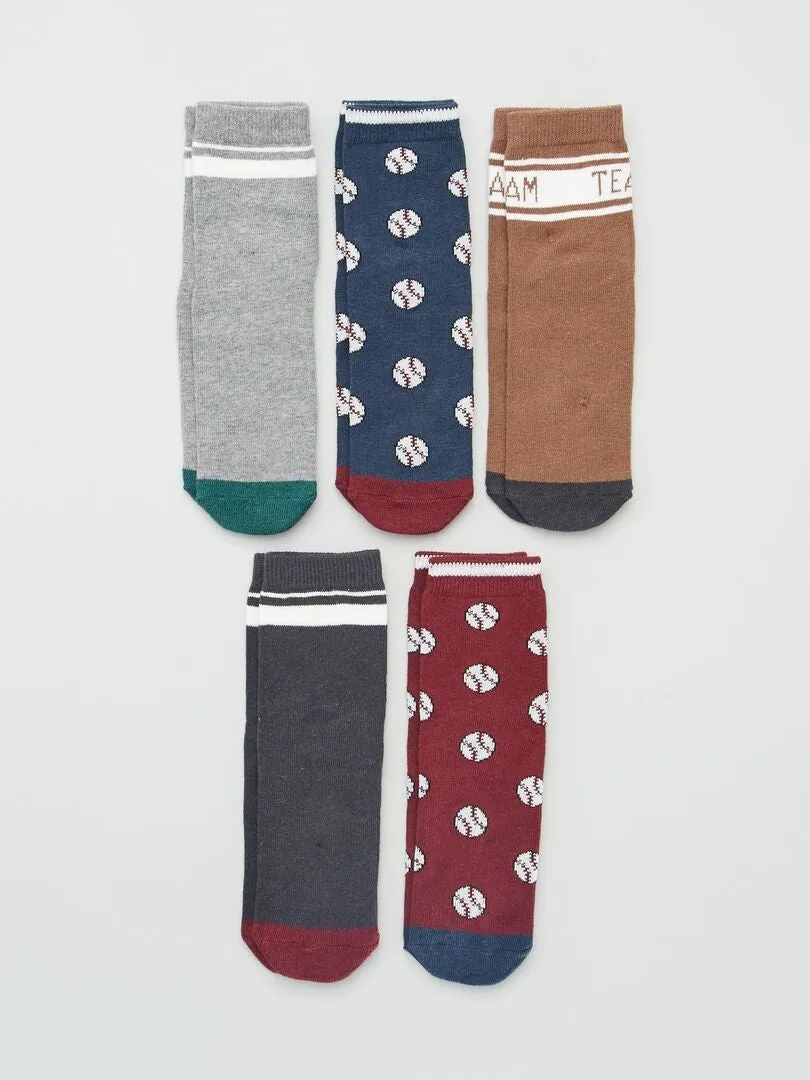 PACK DE 5 PARES DE CALCETINES DE ESTILO DEPORTIVO  ROJO