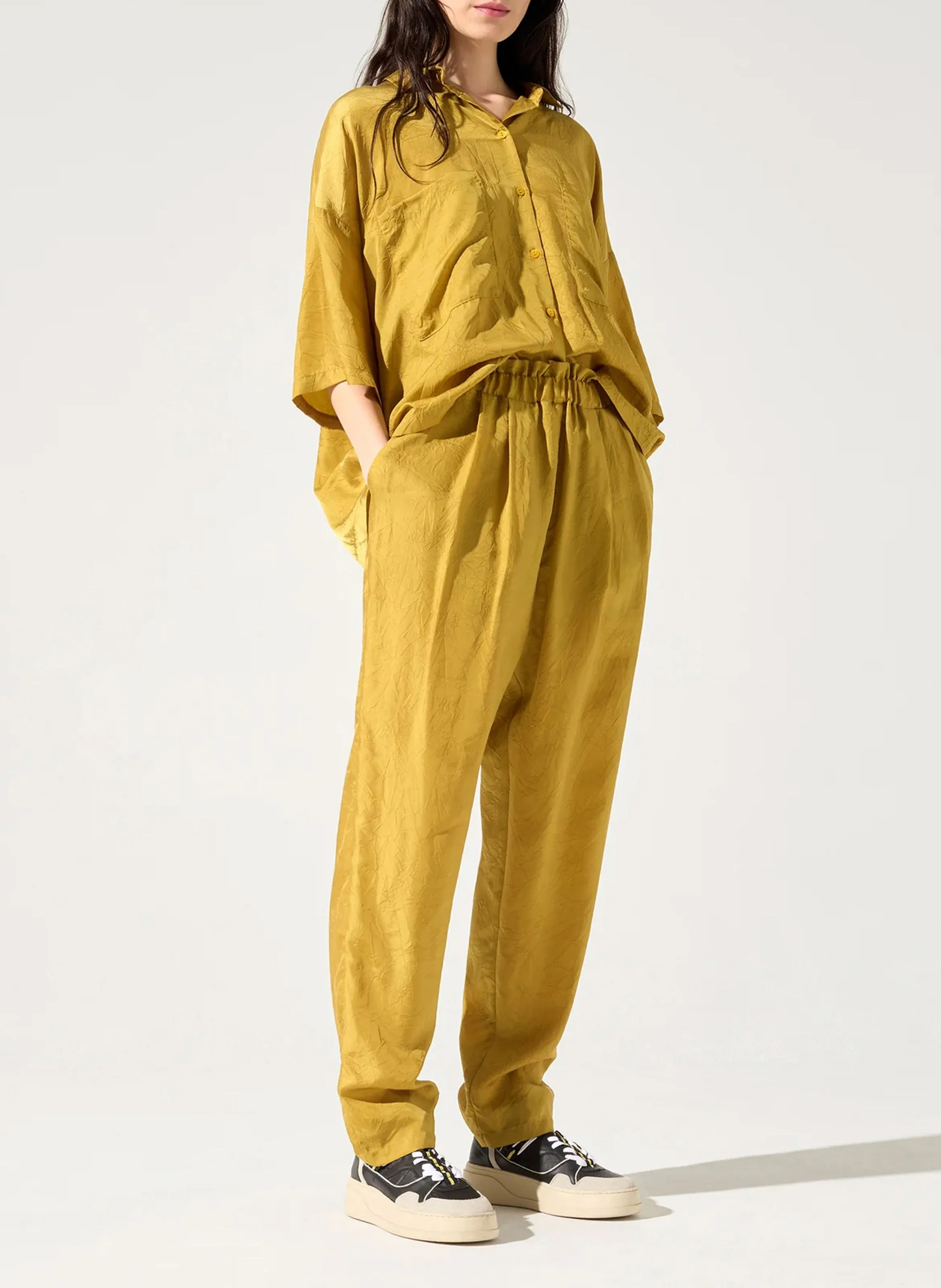 Pantalón sarouel de talle alto en marron