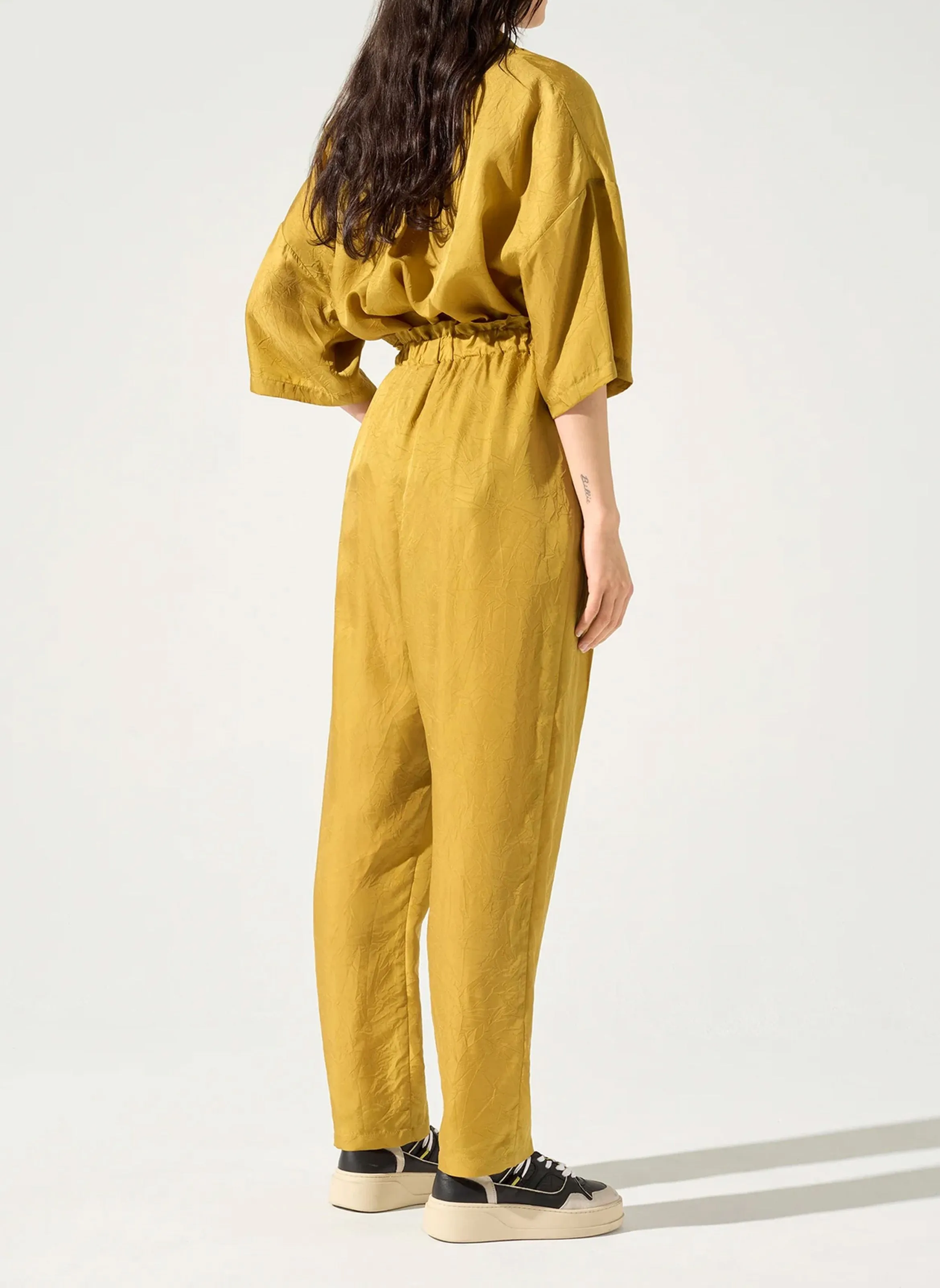 Pantalón sarouel de talle alto en marron