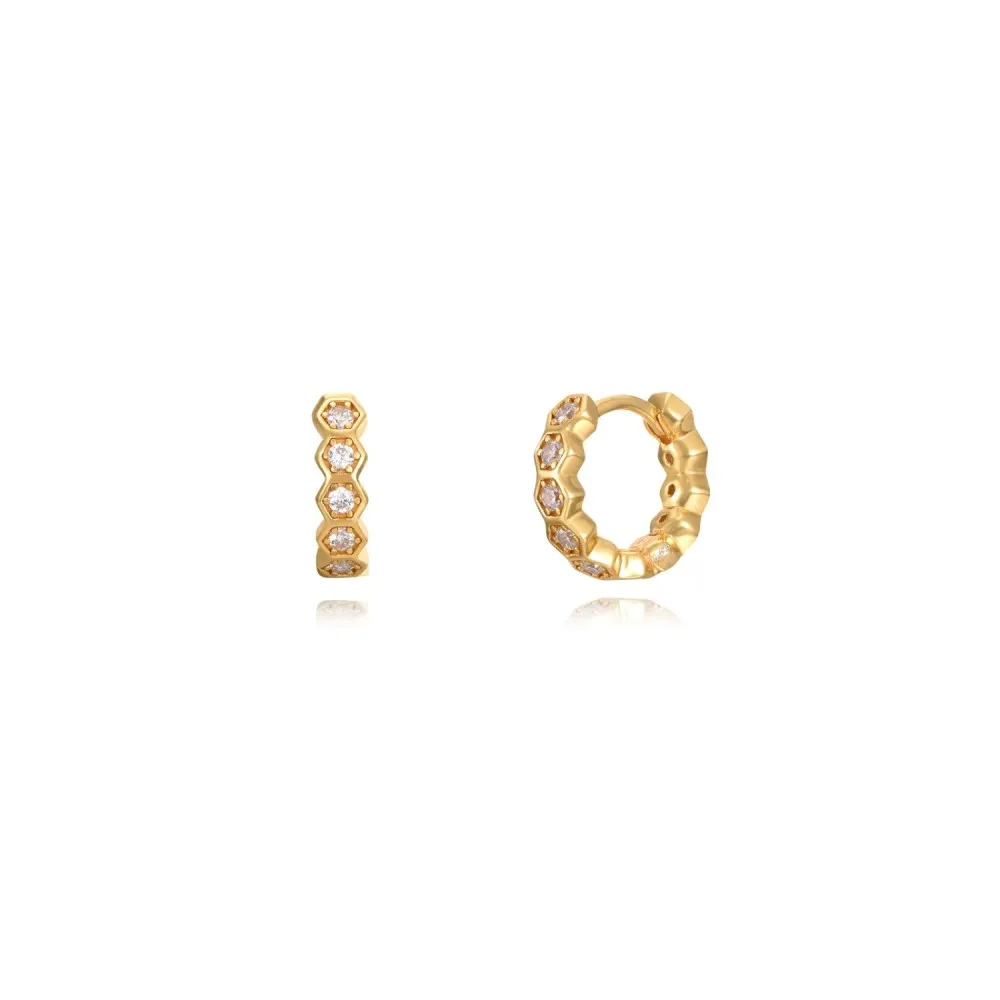 Pendiente Aro Hexagon Circonitas Oro