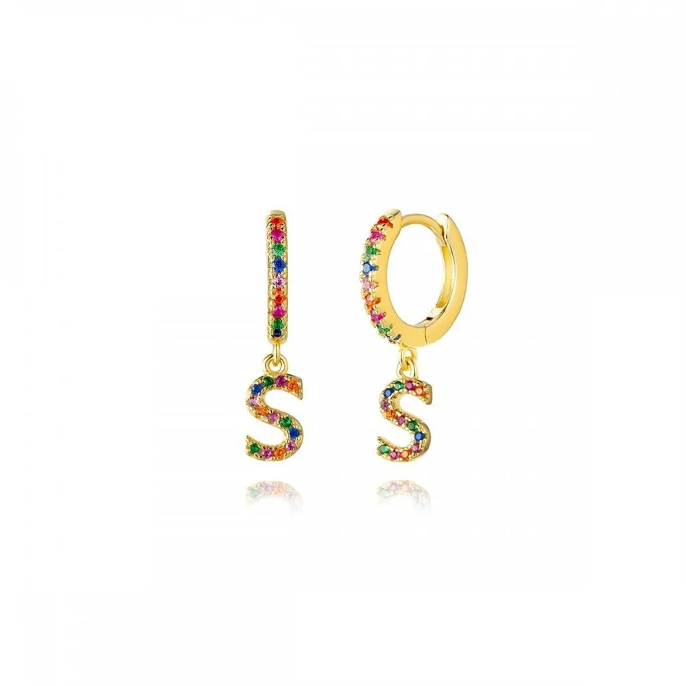 Pendiente Aro Letra Circonitas Multicolor Oro