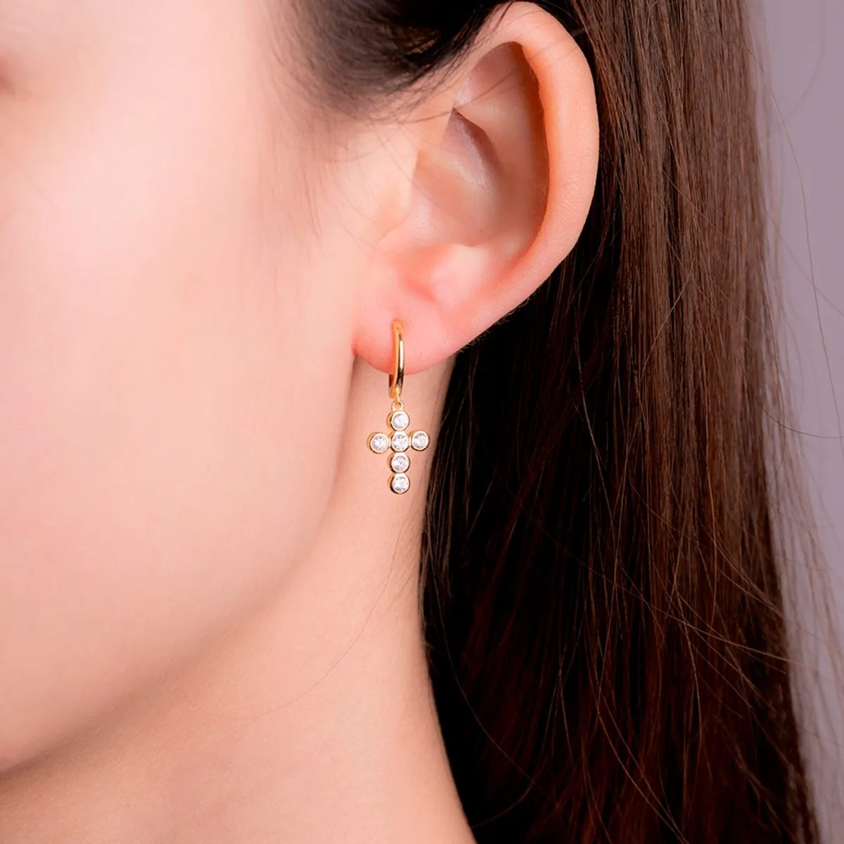 Pendientes Aro Cruz Circonitas