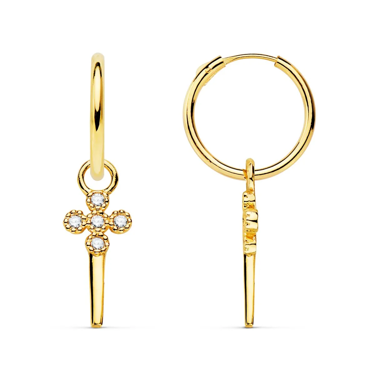 Pendientes Oro Aro con Cruz