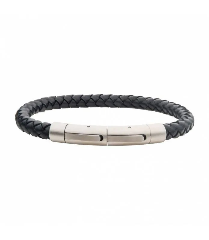 Pulsera 6mm cuero negro trenzado  Inox BRLB9016K