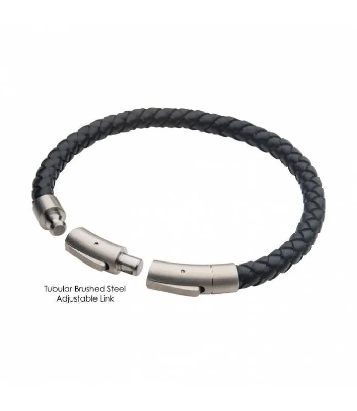 Pulsera 6mm cuero negro trenzado  Inox BRLB9016K