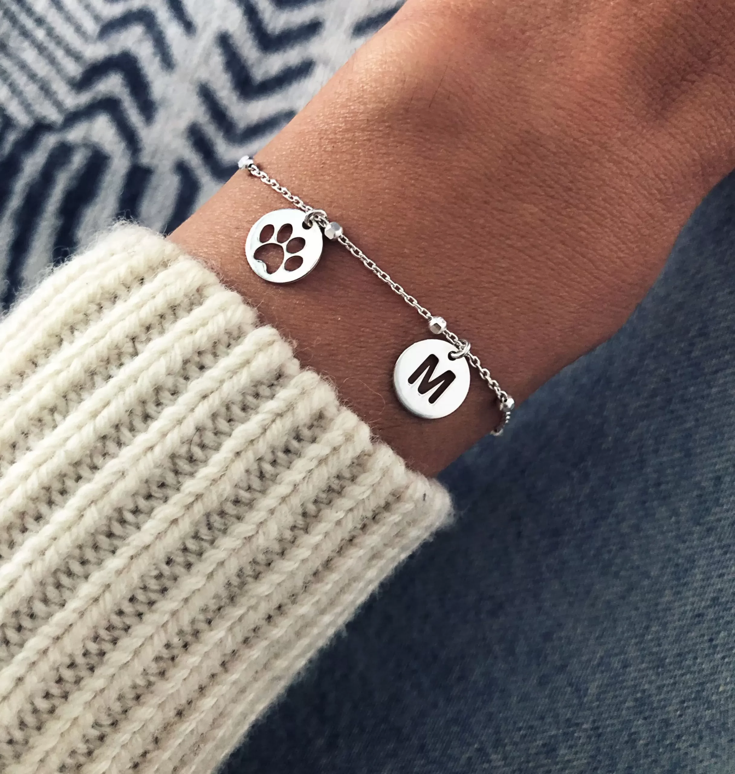 Pulsera Bolitas Inicial y Huella