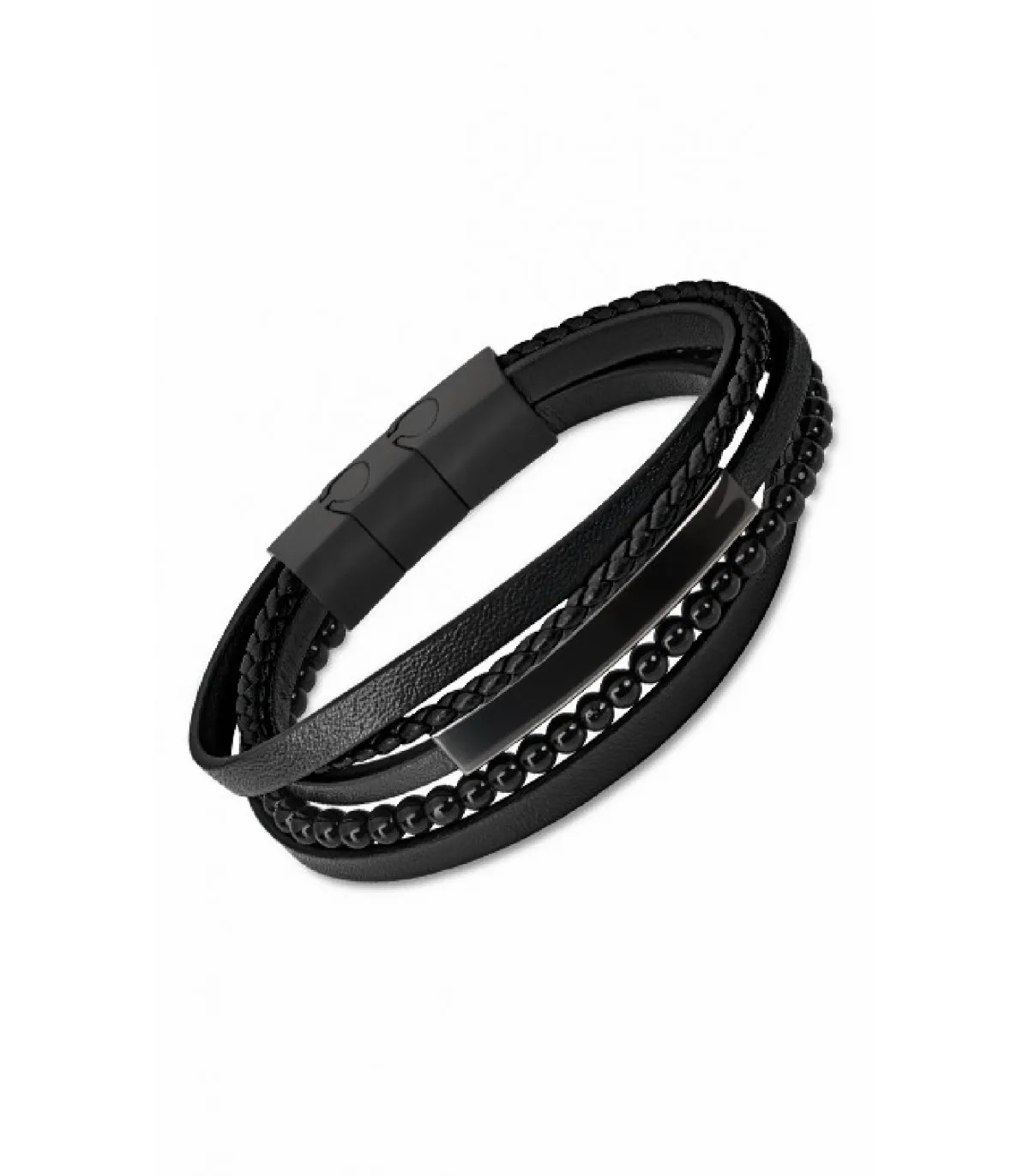 PULSERA LOTUS STYLE URBAN HOMBRE PIEL NEGRA  LS21442/4