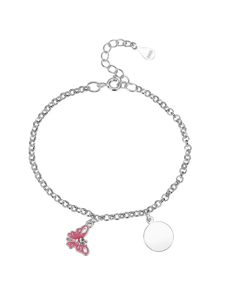 Pulsera Plata Niña Mariposa Rosa