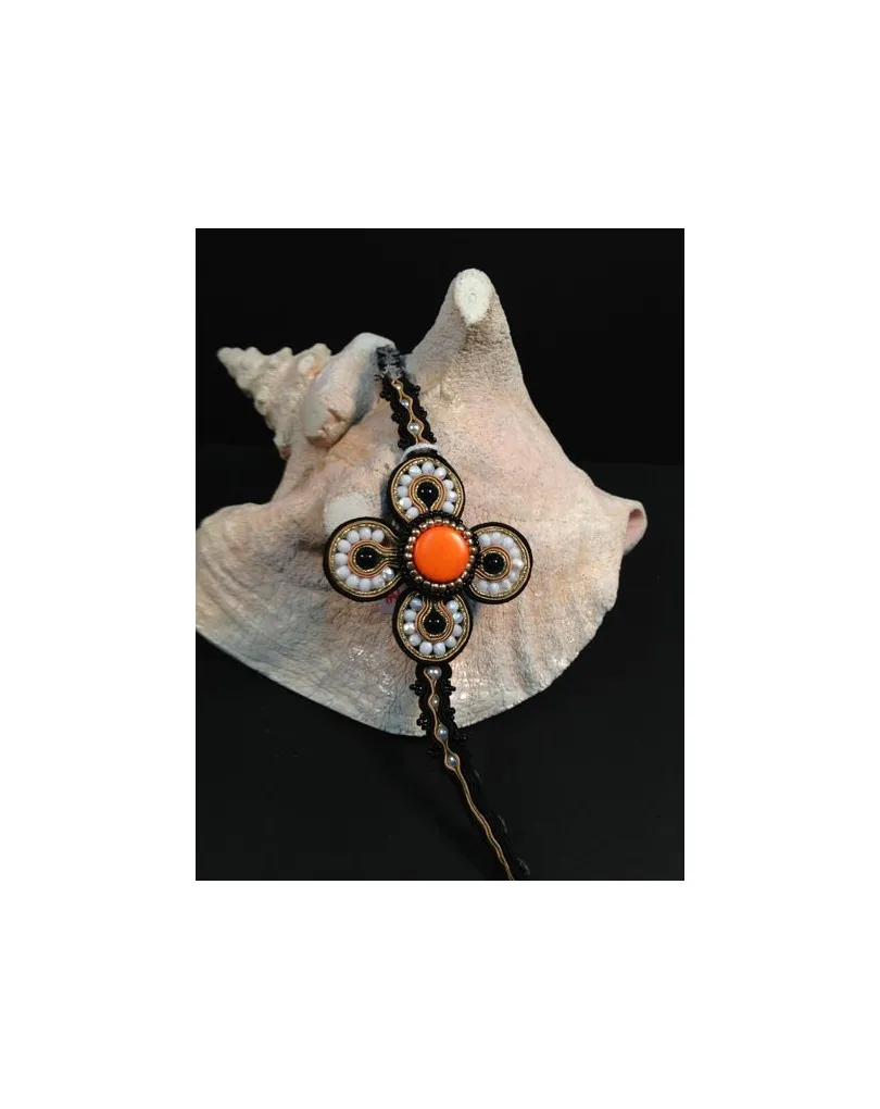 PULSERA  SOUTACHE, FLOR PEQUEÑA