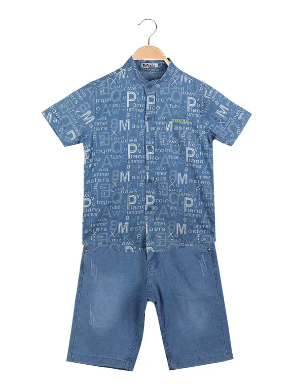 Re Panda Traje de 2 piezas para niño con camisa y short vaquero.