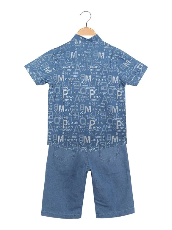 Re Panda Traje de 2 piezas para niño con camisa y short vaquero.