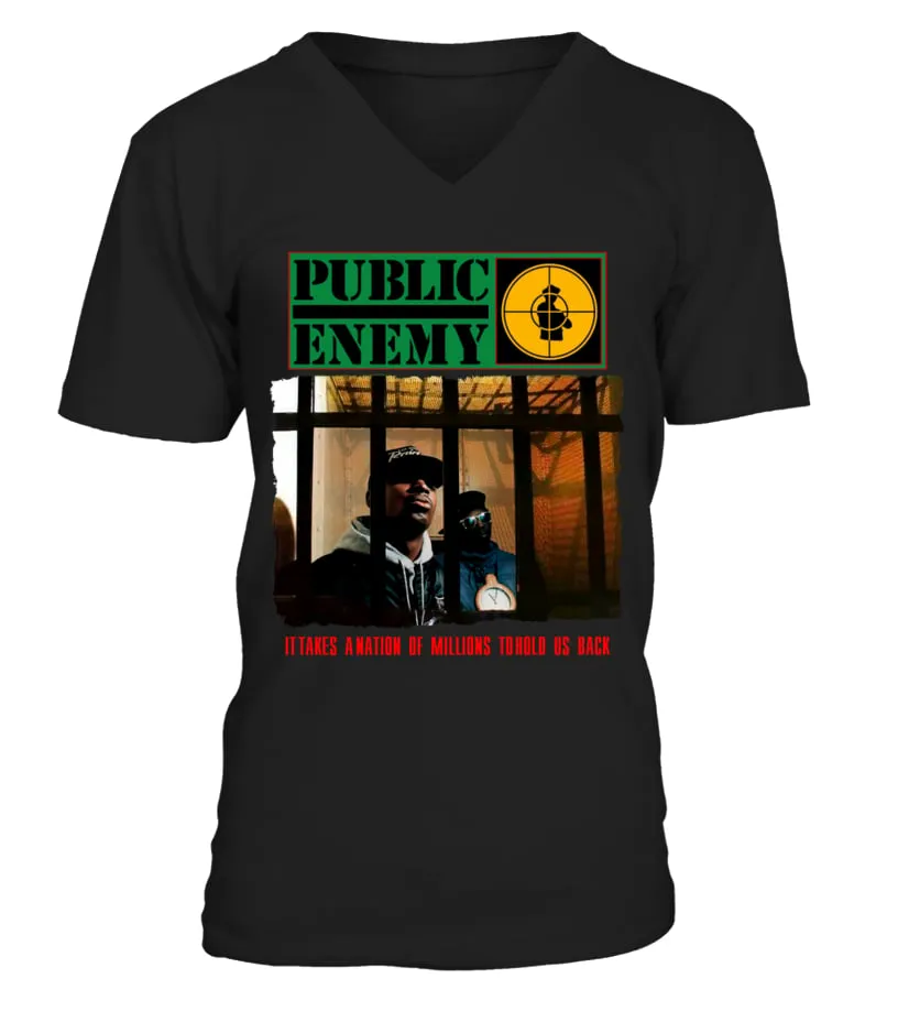 RHHBK36. PUBLIC ENEMY  IT TAKES A NATION OF MILLIONS TO HOLD US BACK CAMISETA CUELLO EN V UNISEX