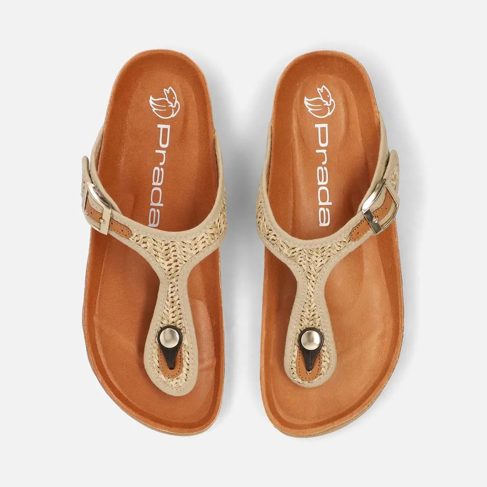 Sandalia con grabado color beige para mujer