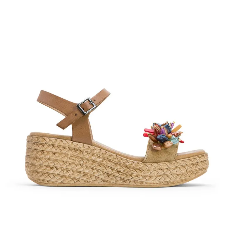 SANDALIA CUÑA PIEL TAUPE GEMMA