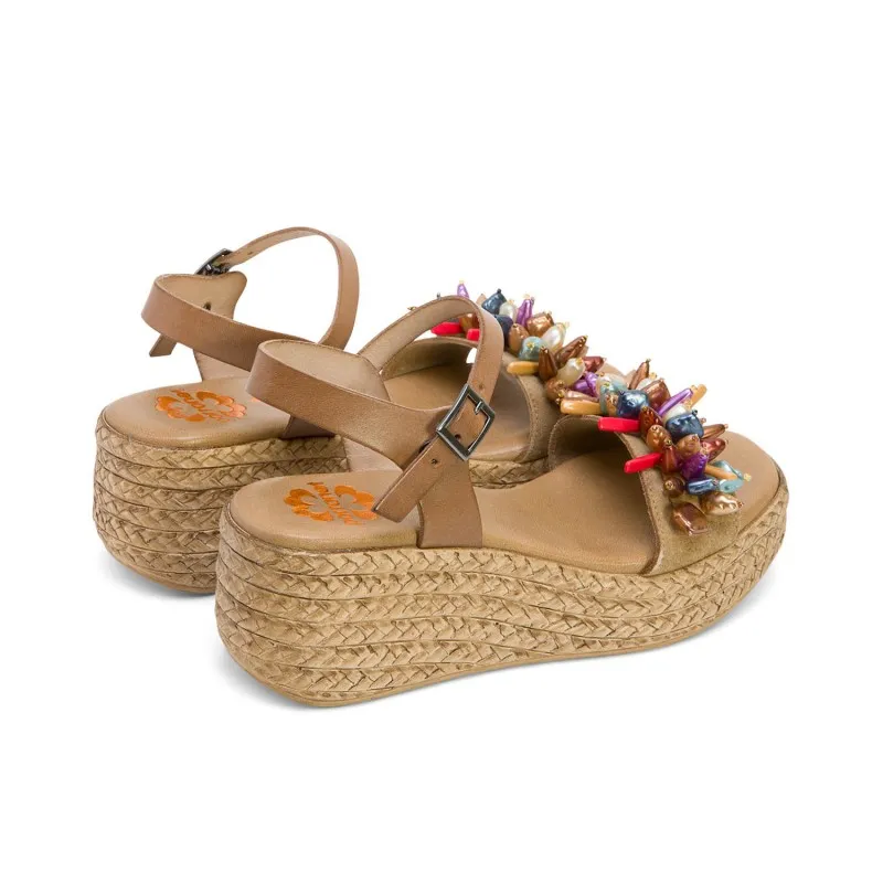 SANDALIA CUÑA PIEL TAUPE GEMMA