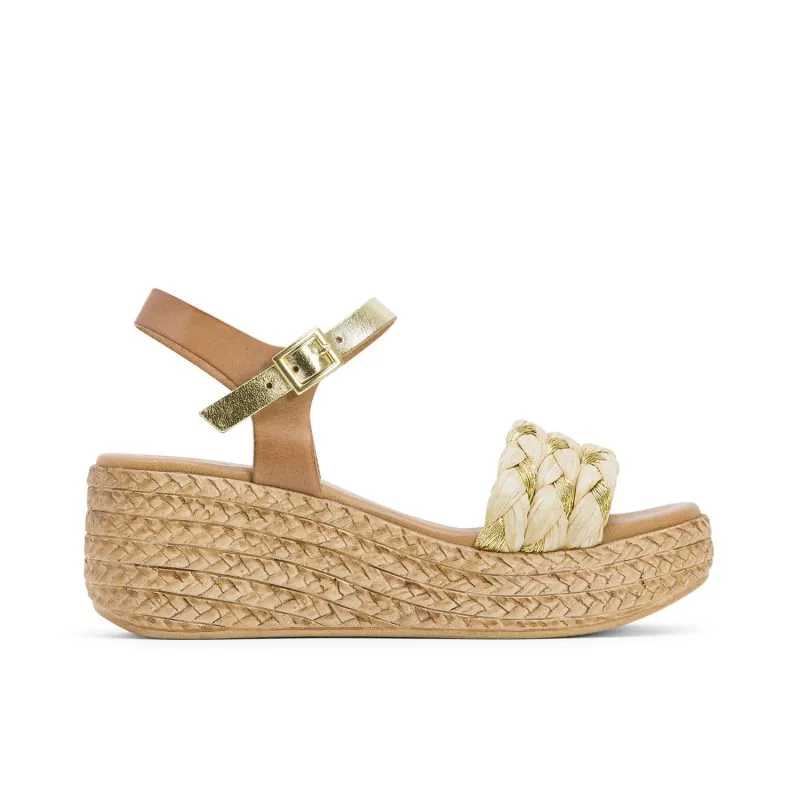 SANDALIA CUÑA TAUPE PLATINO GAIA