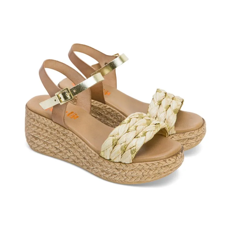 SANDALIA CUÑA TAUPE PLATINO GAIA