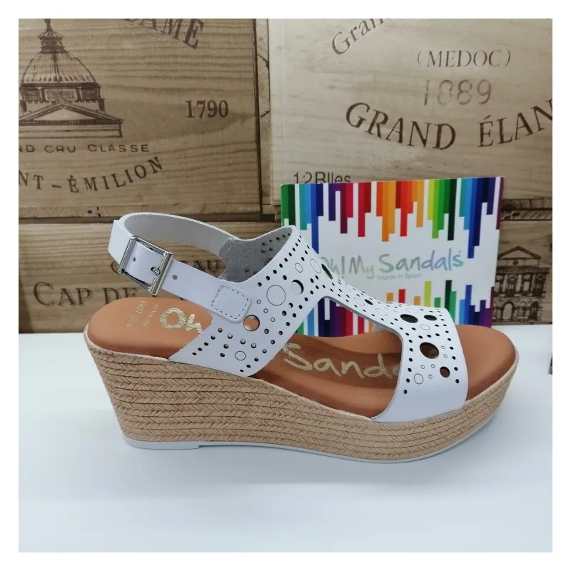 Sandalia Piel Con Cuña Circulos Blanca Oh My Sandals 4867