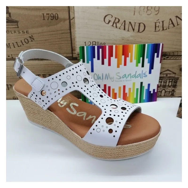 Sandalia Piel Con Cuña Circulos Blanca Oh My Sandals 4867