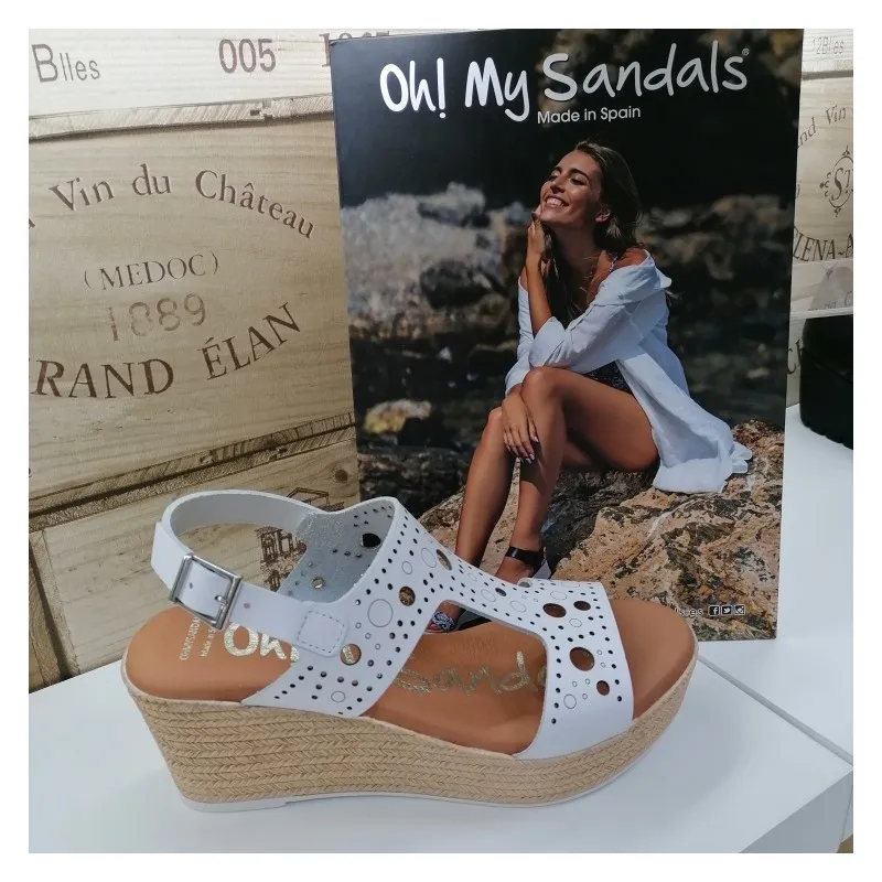 Sandalia Piel Con Cuña Circulos Blanca Oh My Sandals 4867