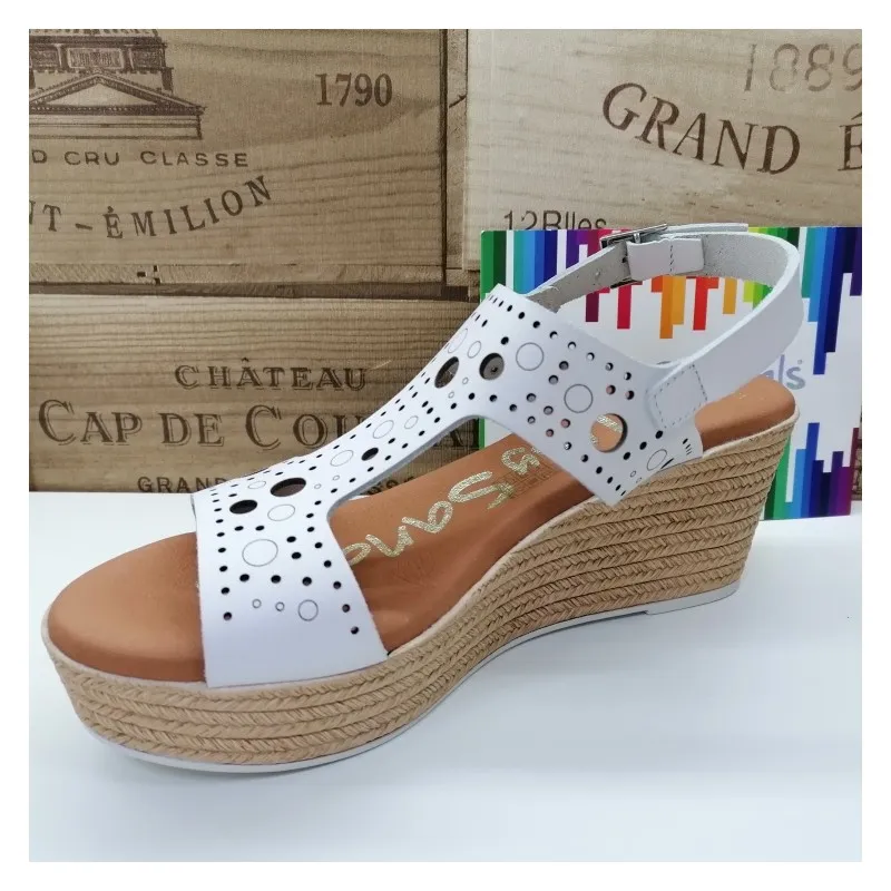 Sandalia Piel Con Cuña Circulos Blanca Oh My Sandals 4867