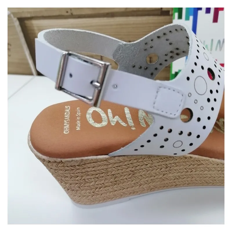 Sandalia Piel Con Cuña Circulos Blanca Oh My Sandals 4867