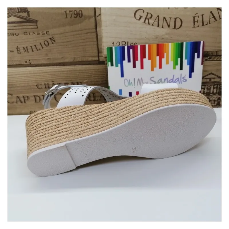 Sandalia Piel Con Cuña Circulos Blanca Oh My Sandals 4867