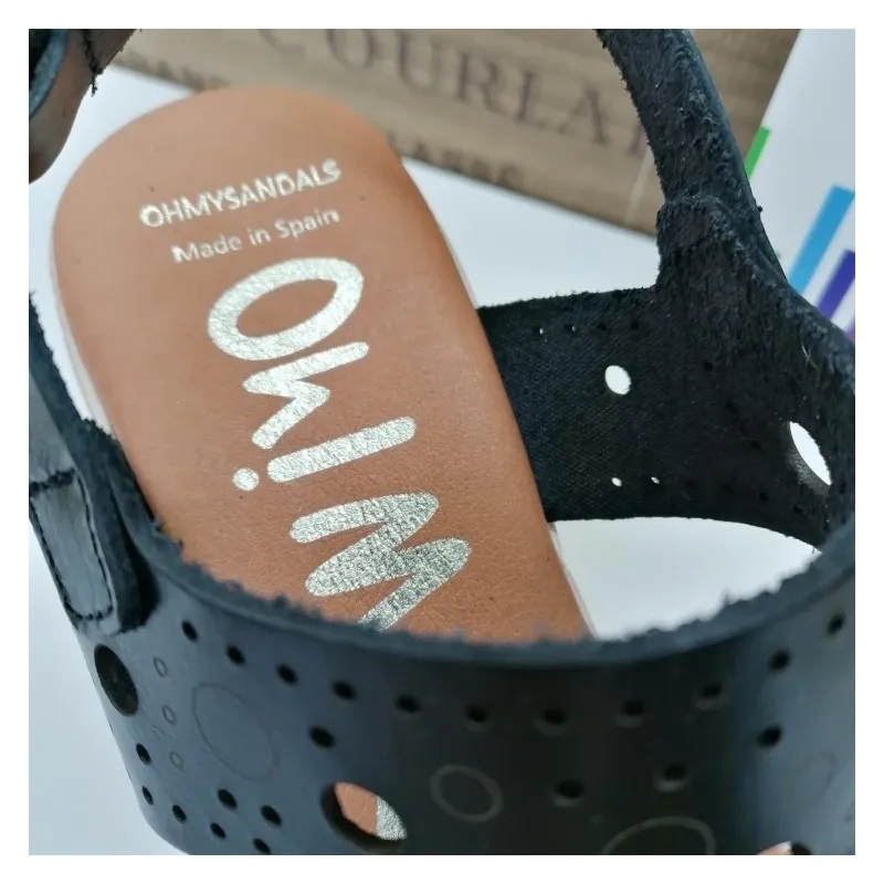 Sandalia Piel Con Cuña Circulos Negra Oh My Sandals 4867
