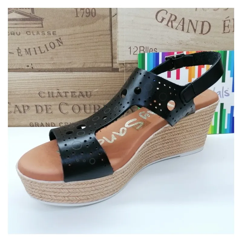 Sandalia Piel Con Cuña Circulos Negra Oh My Sandals 4867