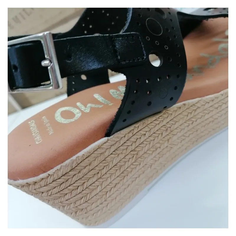 Sandalia Piel Con Cuña Circulos Negra Oh My Sandals 4867