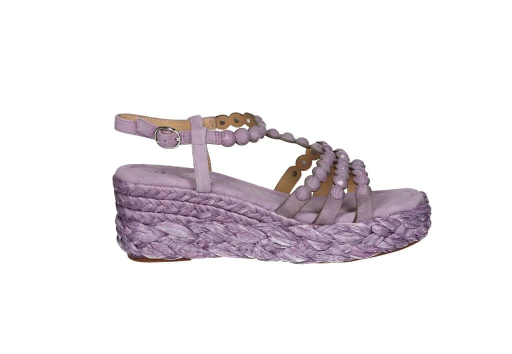 Sandalia t Nobuck Lila Tiras Tachas Redondas Cuña Esparto
