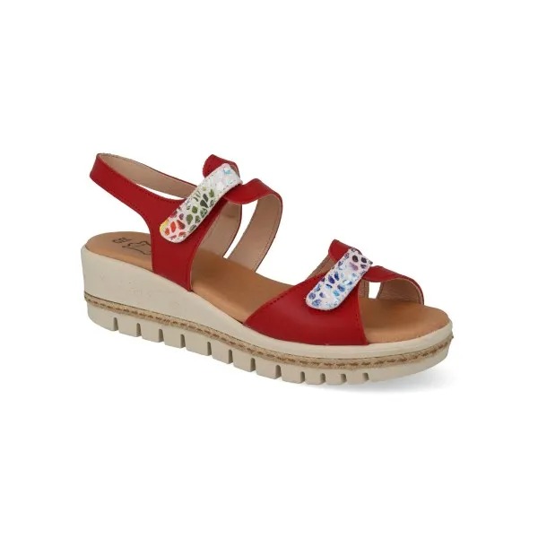 SANDALIAS CUÑA MUJER PIEL MOD. GARNET ROJO