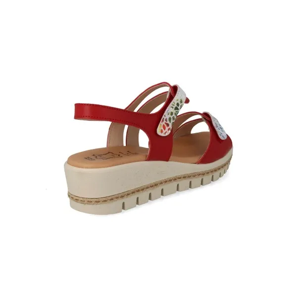 SANDALIAS CUÑA MUJER PIEL MOD. GARNET ROJO
